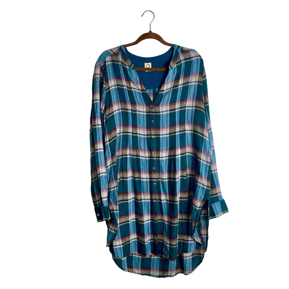 Anthropologie Akemi + Kin Plaid Tunic Shirt Dress XL Boho Flannel Plaid Oversize